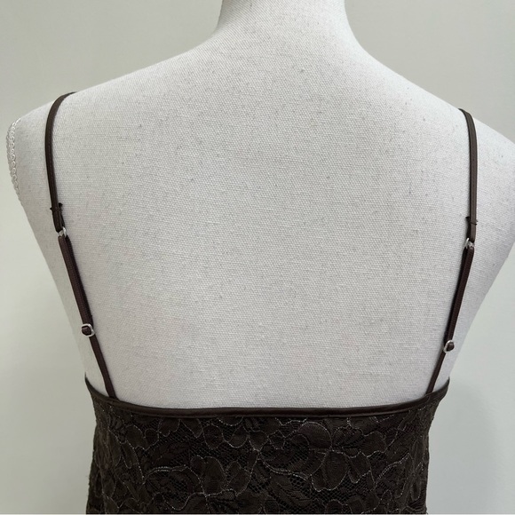 Express Y2K Vintage Lace Camisole Tank Chocolate Brown Ruched Neckline Medium - Picture 7 of 11